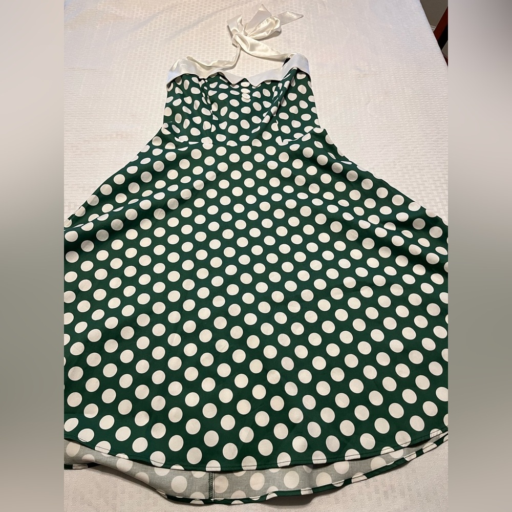 Dressystar retro strapless green and white polka dot dress size large